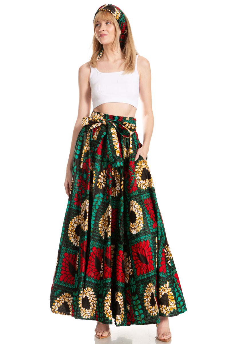 Sakkas Asma Second Convertible Traditional Wax Print Adjustable Strap Maxi Skirt