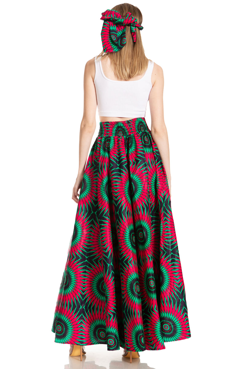 Sakkas Asma Second Convertible Traditional Wax Print Adjustable Strap Maxi Skirt