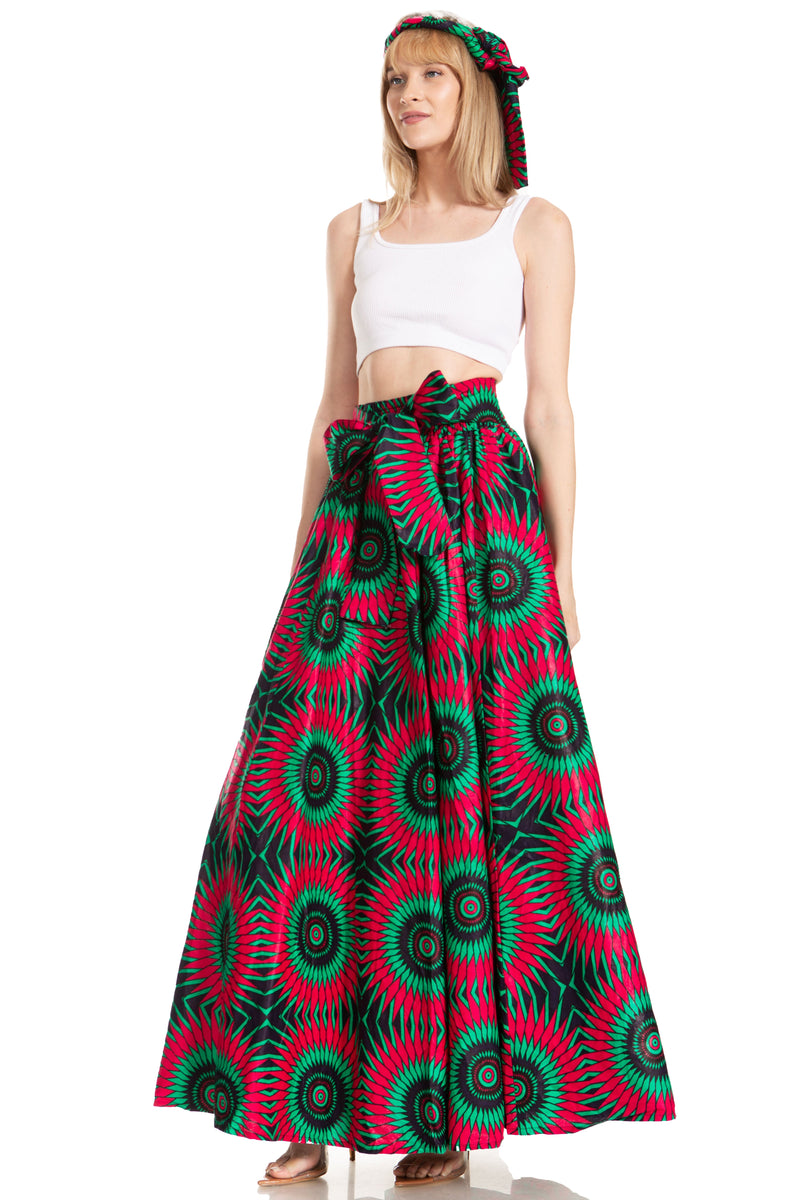 Sakkas Asma Second Convertible Traditional Wax Print Adjustable Strap Maxi Skirt