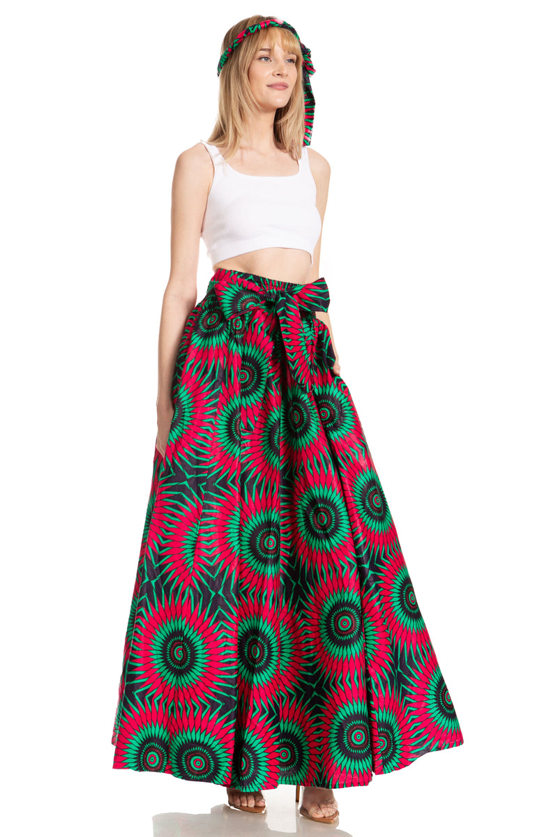 Sakkas Asma Second Convertible Traditional Wax Print Adjustable Strap Maxi Skirt