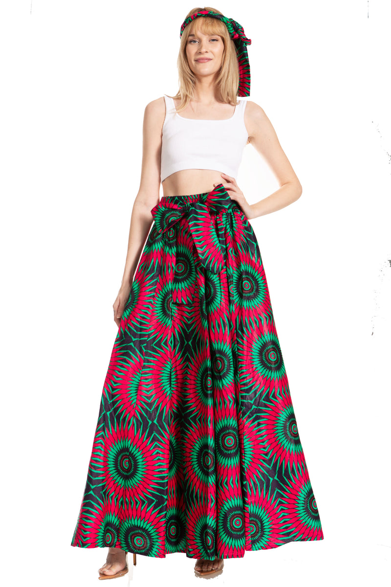 Sakkas Asma Second Convertible Traditional Wax Print Adjustable Strap Maxi Skirt