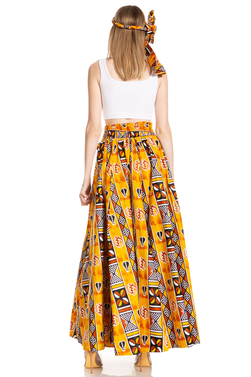 Sakkas Asma Second Convertible Traditional Wax Print Adjustable Strap Maxi Skirt