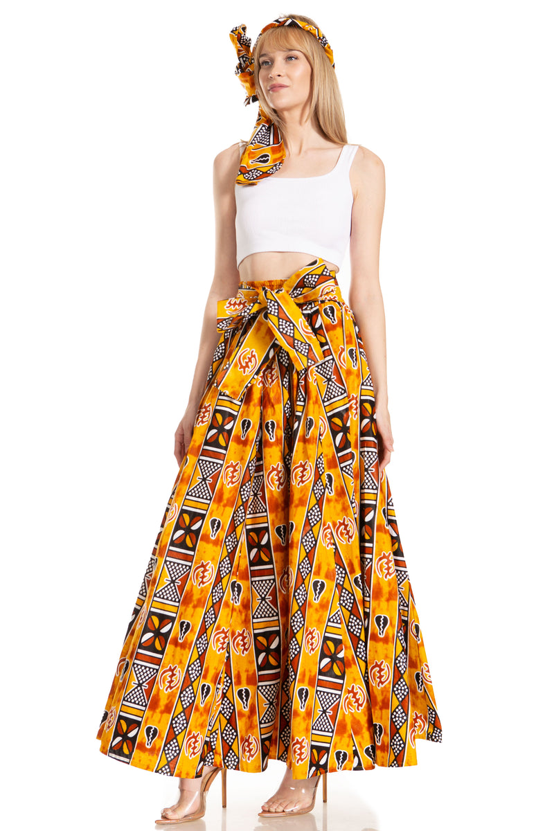 Sakkas Asma Second Convertible Traditional Wax Print Adjustable Strap Maxi Skirt