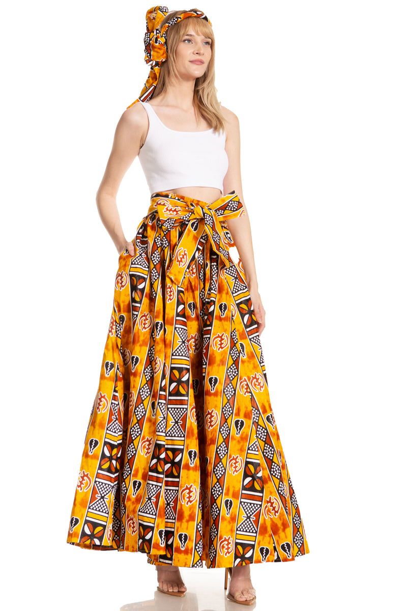 Sakkas Asma Second Convertible Traditional Wax Print Adjustable Strap Maxi Skirt