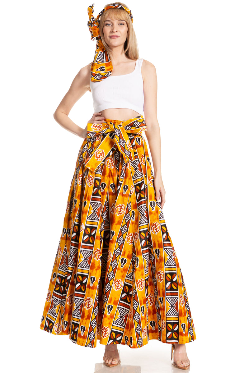 Sakkas Asma Second Convertible Traditional Wax Print Adjustable Strap Maxi Skirt