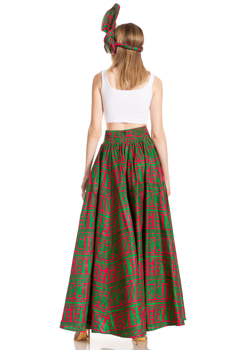 Sakkas Asma Second Convertible Traditional Wax Print Adjustable Strap Maxi Skirt