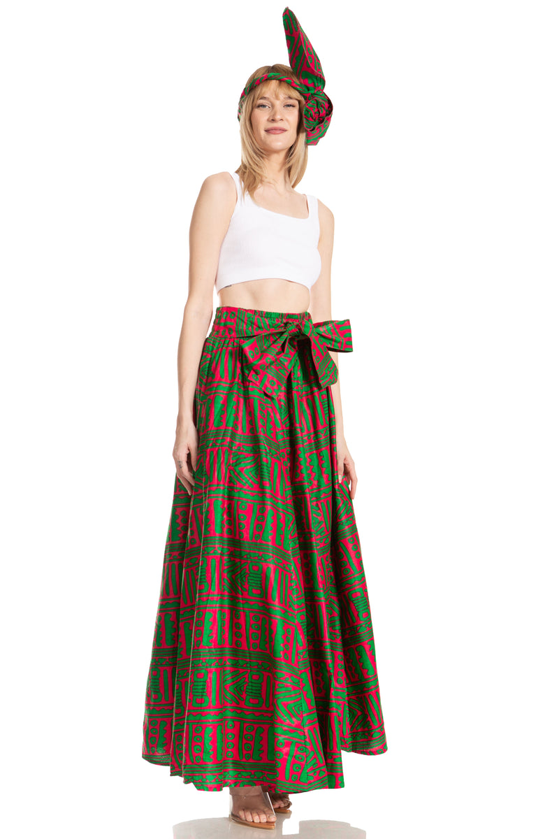 Sakkas Asma Second Convertible Traditional Wax Print Adjustable Strap Maxi Skirt