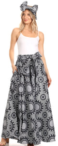 Sakkas Asma Convertible Traditional Wax Print Adjustable Strap Maxi Skirt | Dress#color_26-BlackWhite