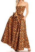 Sakkas Asma Convertible Traditional Wax Print Adjustable Strap Maxi Skirt | Dress#color_30-Multi