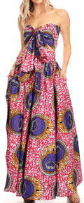Sakkas Asma Convertible Traditional Wax Print Adjustable Strap Maxi Skirt | Dress#color_34-Multi