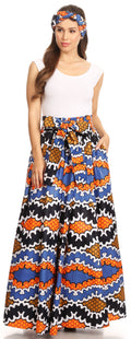 Sakkas Asma Convertible Traditional Wax Print Adjustable Strap Maxi Skirt | Dress#color_406-Multi