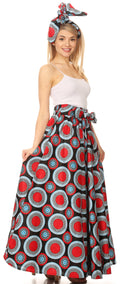 Sakkas Asma Convertible Traditional Wax Print Adjustable Strap Maxi Skirt | Dress#color_424-Multi