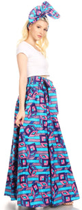 Sakkas Asma Convertible Traditional Wax Print Adjustable Strap Maxi Skirt | Dress#color_46-Multi