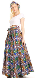 Sakkas Asma Convertible Traditional Wax Print Adjustable Strap Maxi Skirt | Dress#color_48-Multi