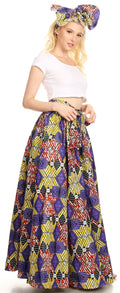 Sakkas Asma Convertible Traditional Wax Print Adjustable Strap Maxi Skirt | Dress#color_49-Multi