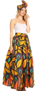 Sakkas Asma Convertible Traditional Wax Print Adjustable Strap Maxi Skirt | Dress#color_50-Multi