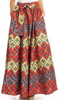 Sakkas Asma Convertible Traditional Wax Print Adjustable Strap Maxi Skirt | Dress#color_530-YellowRed