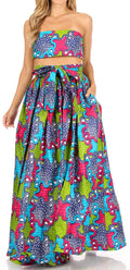 Sakkas Asma Convertible Traditional Wax Print Adjustable Strap Maxi Skirt | Dress#color_604-Multi