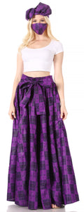 Sakkas Asma Convertible Traditional Wax Print Adjustable Strap Maxi Skirt | Dress#color_612-Purple