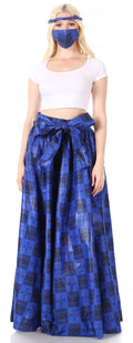 Sakkas Asma Convertible Traditional Wax Print Adjustable Strap Maxi Skirt | Dress#color_613-Blue