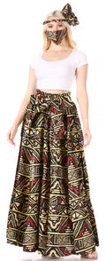 Sakkas Asma Convertible Traditional Wax Print Adjustable Strap Maxi Skirt | Dress#color_614-Black