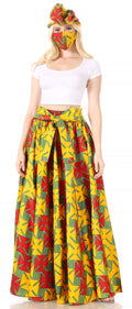 Sakkas Asma Convertible Traditional Wax Print Adjustable Strap Maxi Skirt | Dress#color_615-yellow