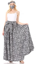 Sakkas Asma Convertible Traditional Wax Print Adjustable Strap Maxi Skirt | Dress#color_619-Blackwht