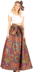 Sakkas Asma Convertible Traditional Wax Print Adjustable Strap Maxi Skirt | Dress#color_63-Multi