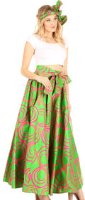 Sakkas Asma Convertible Traditional Wax Print Adjustable Strap Maxi Skirt | Dress#color_66-FuschGreen