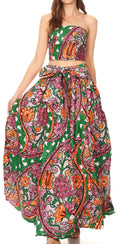 Sakkas Asma Convertible Traditional Wax Print Adjustable Strap Maxi Skirt | Dress#color_70-Multi