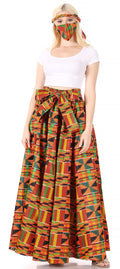 Sakkas Asma Convertible Traditional Wax Print Adjustable Strap Maxi Skirt | Dress#color_74-orange