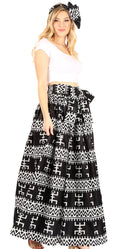 Sakkas Asma Convertible Traditional Wax Print Adjustable Strap Maxi Skirt | Dress#color_82-BlackMulti