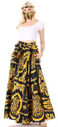 Sakkas Asma Convertible Traditional Wax Print Adjustable Strap Maxi Skirt | Dress#color_92-Black