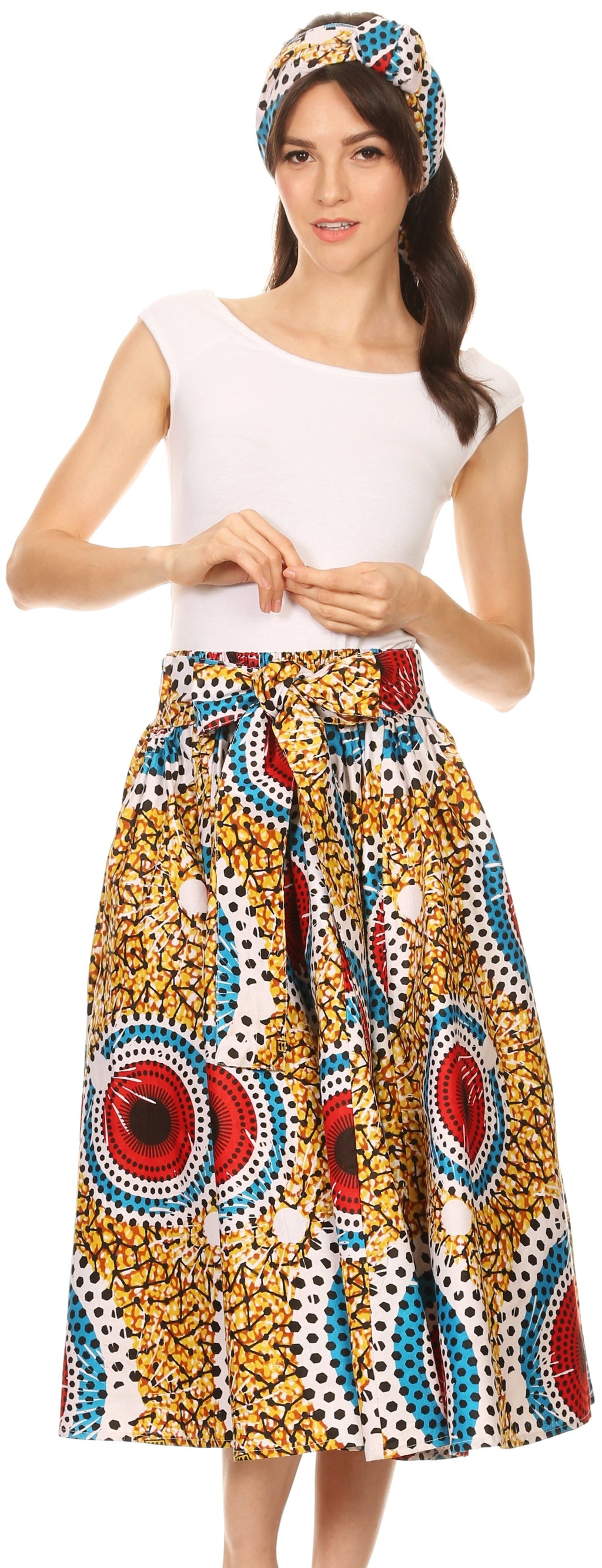 Jupe Africaine Wax Ankara Cercle Complet - Taille Unique Avec Foulard Assorti - 100% Coton