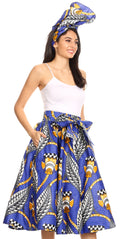 Sakkas Celine African Dutch Ankara Wax Print Full Circle Skirt#color_19-BlueMulti