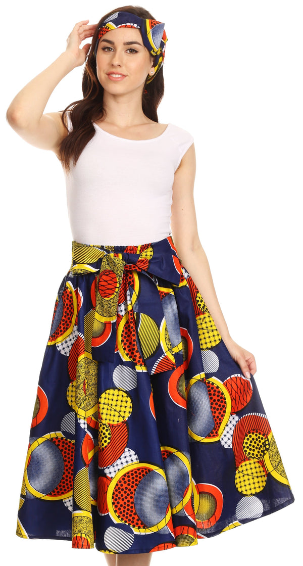 Sakkas Celine African Dutch Ankara Wax Print Full Circle Skirt#color_306-OrangeMulti