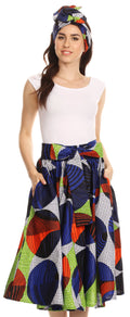 Sakkas Celine African Dutch Ankara Wax Print Full Circle Skirt#color_307-BlueMulti