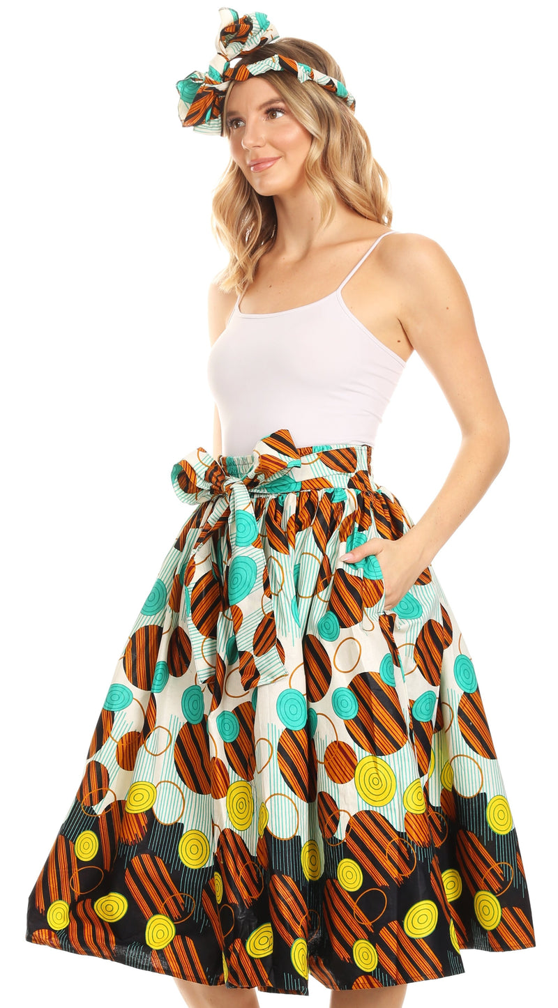 Sakkas Celine African Dutch Ankara Wax Print Full Circle Skirt