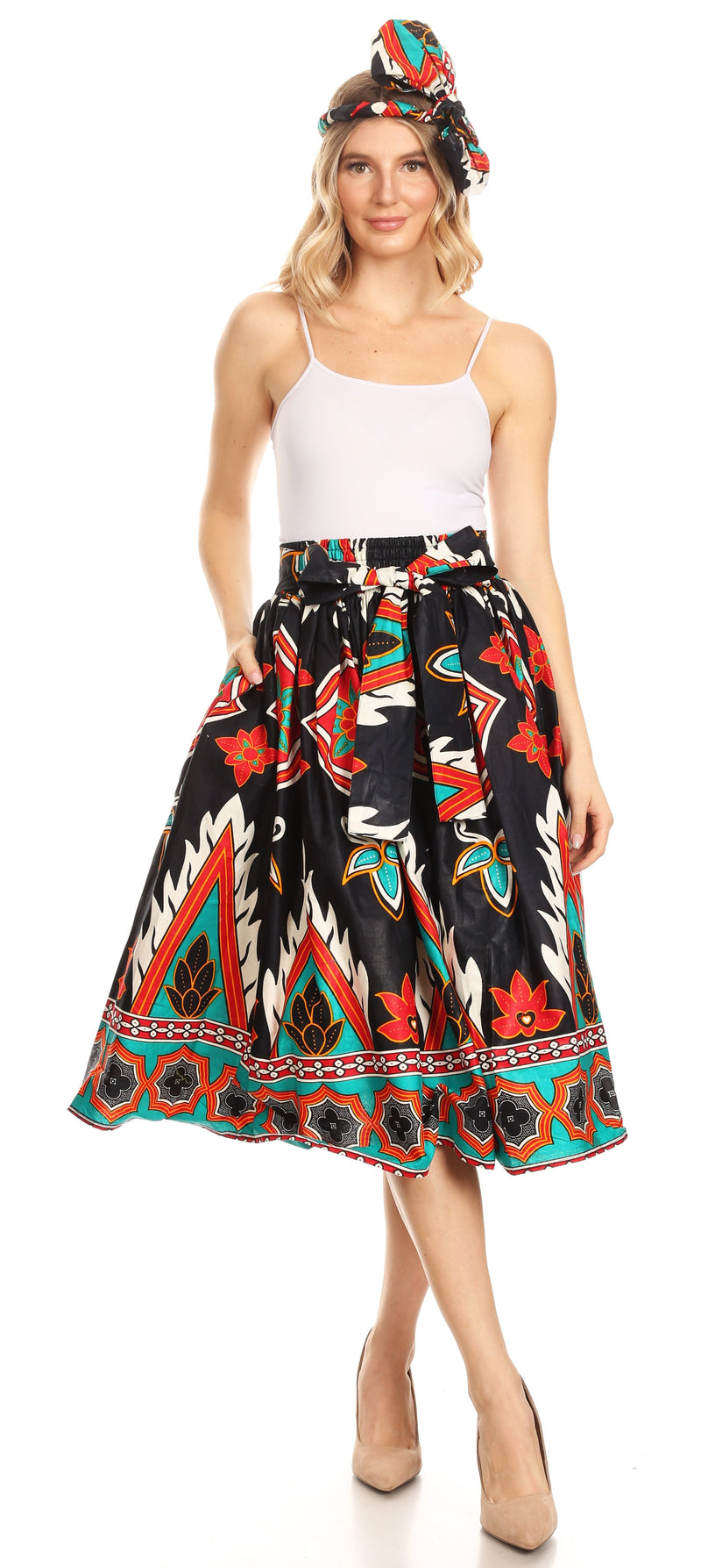 Sakkas Celine African Dutch Ankara Wax Print Full Circle Skirt