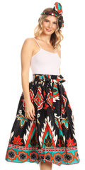 Sakkas Celine African Dutch Ankara Wax Print Full Circle Skirt#color_41-BlackTeal