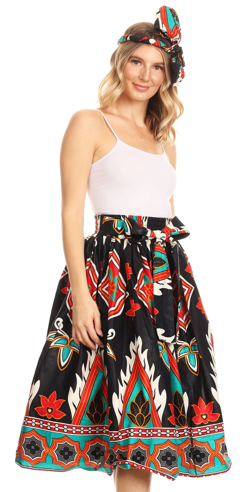 Sakkas Celine African Dutch Ankara Wax Print Full Circle Skirt