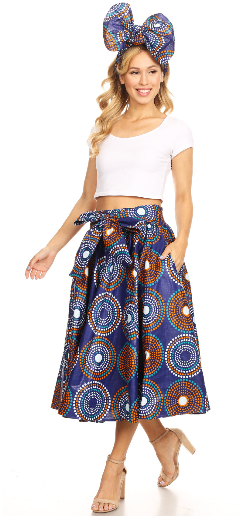 Sakkas Celine African Dutch Ankara Wax Print Full Circle Skirt