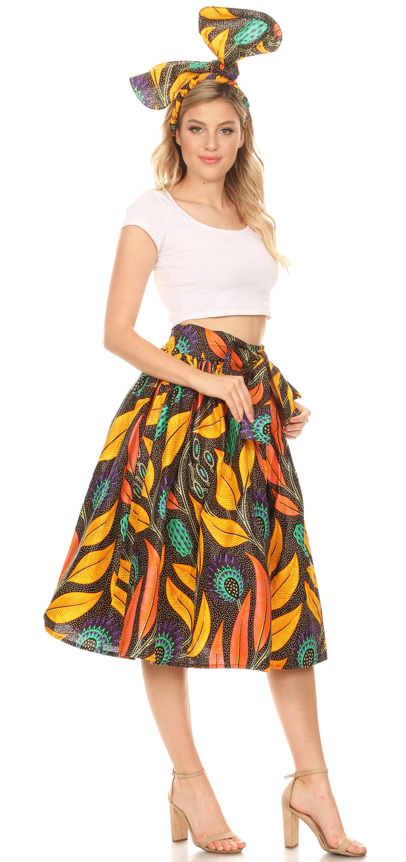 Sakkas Celine African Dutch Ankara Wax Print Full Circle Skirt