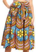 Sakkas Celine African Dutch Ankara Wax Print Full Circle Skirt#color_51T-BlueBurgundyRoyal