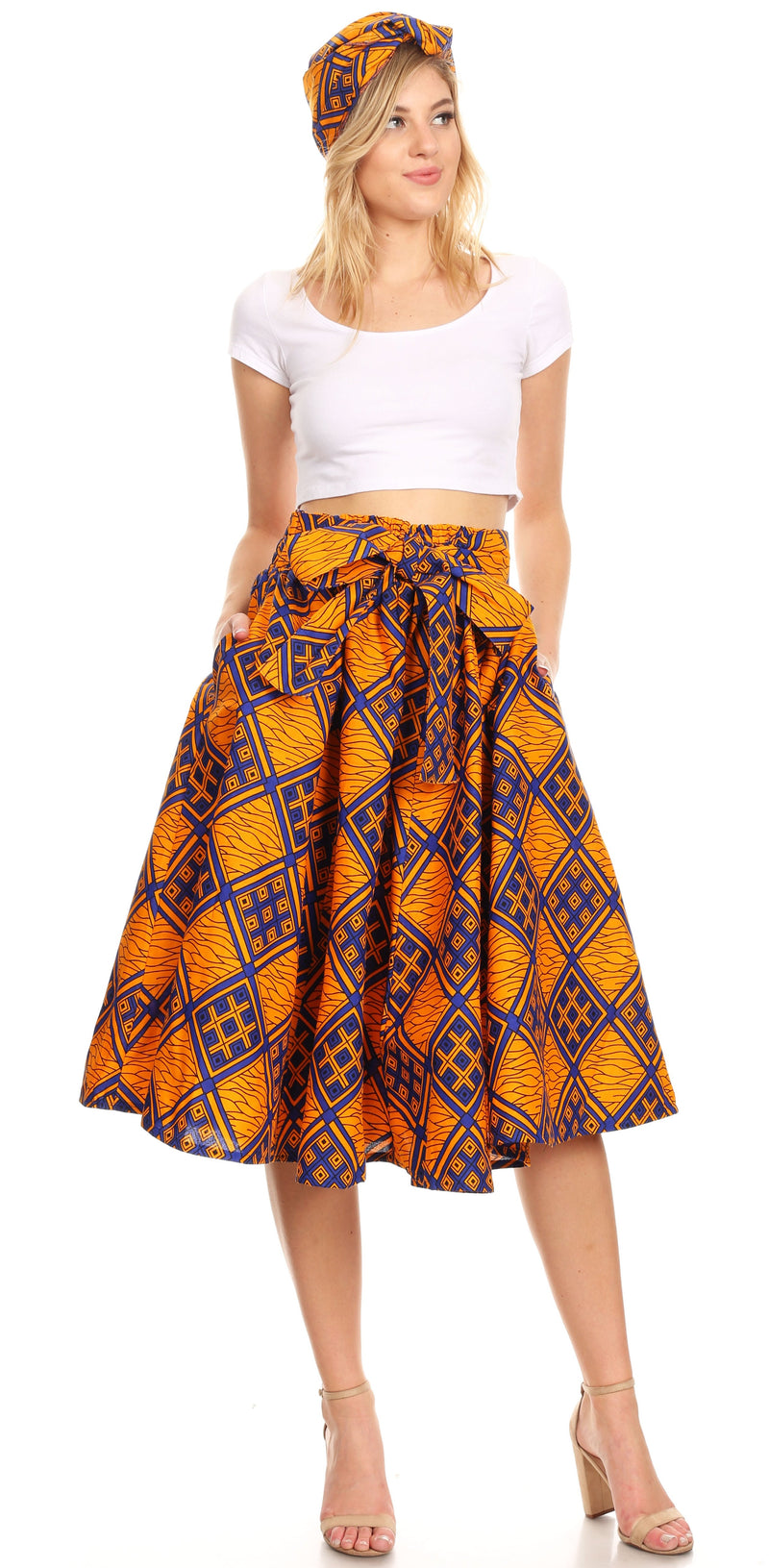 Sakkas Celine African Dutch Ankara Wax Print Full Circle Skirt