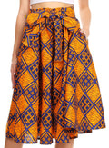 Sakkas Celine African Dutch Ankara Wax Print Full Circle Skirt#color_52B-OrangeBlueMulti