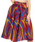 Sakkas Celine African Dutch Ankara Wax Print Full Circle Skirt#color_54R-RoyalRaspYellow
