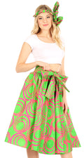 Sakkas Celine African Dutch Ankara Wax Print Full Circle Skirt#color_66-FuschGreen