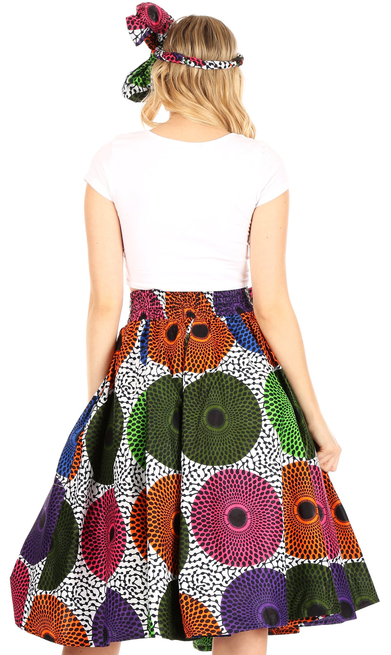 Sakkas Celine African Dutch Ankara Wax Print Full Circle Skirt