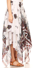 Sakkas Aina Cascading Handkerchief Dance Maxi Skirt with Adjustable Elastic Waist